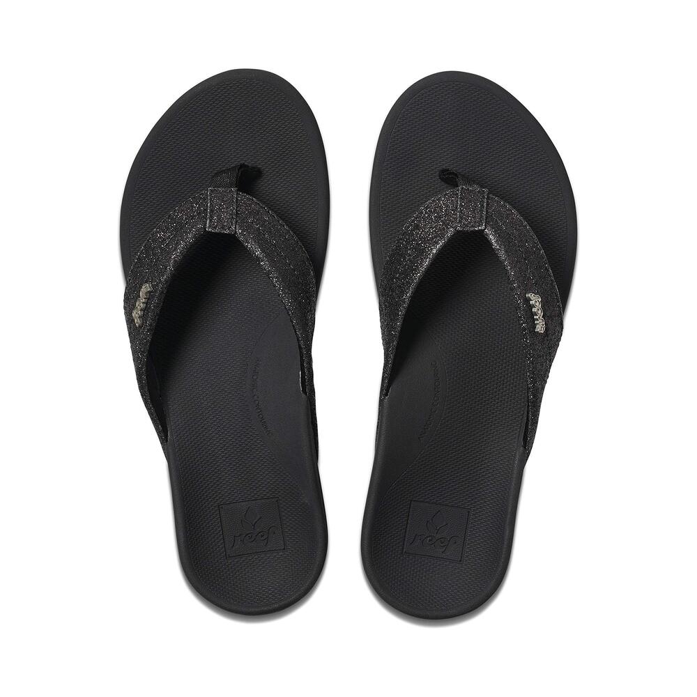 REEF WOMENS REEF ORTHO-SPRING FLIP FLOP, BLACK/BLACK GLITTER, 7 US